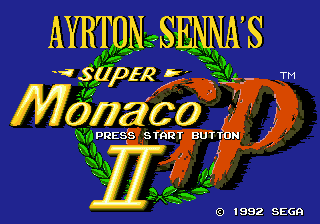 Ayrton Senna's Super Monaco GP II title screen for Sega Mega Drive